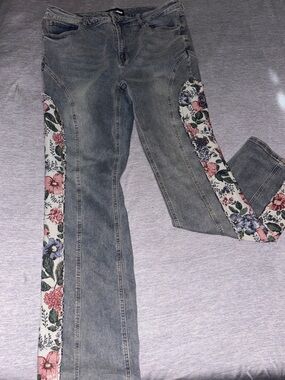 Fashion Nova Flare Jeans with Floral Side Panels